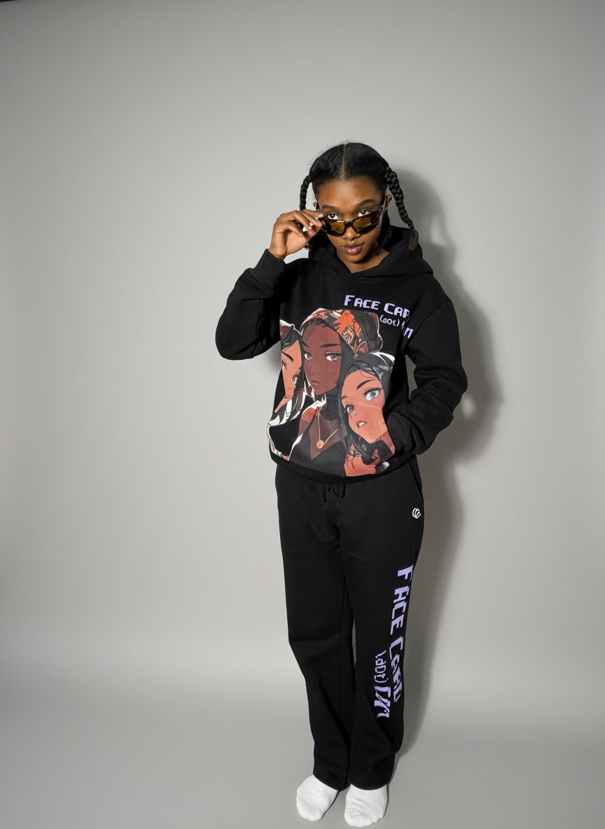 Oversized Face Card Hoodie Suit