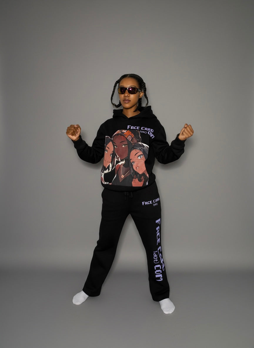 Oversized Face Card Hoodie Suit