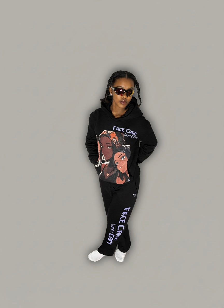 Oversized Face Card Hoodie Suit