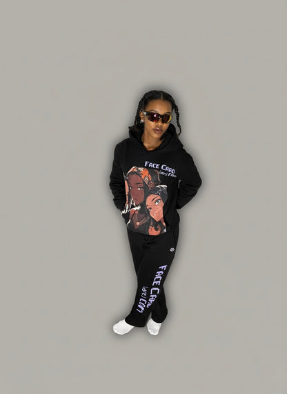 Oversized Face Card Hoodie Suit