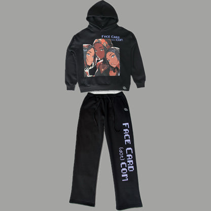 Oversized Face Card Hoodie Suit