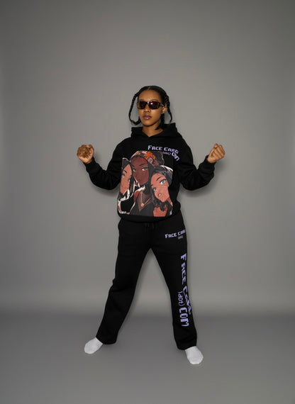 Oversized Face Card Hoodie Suit