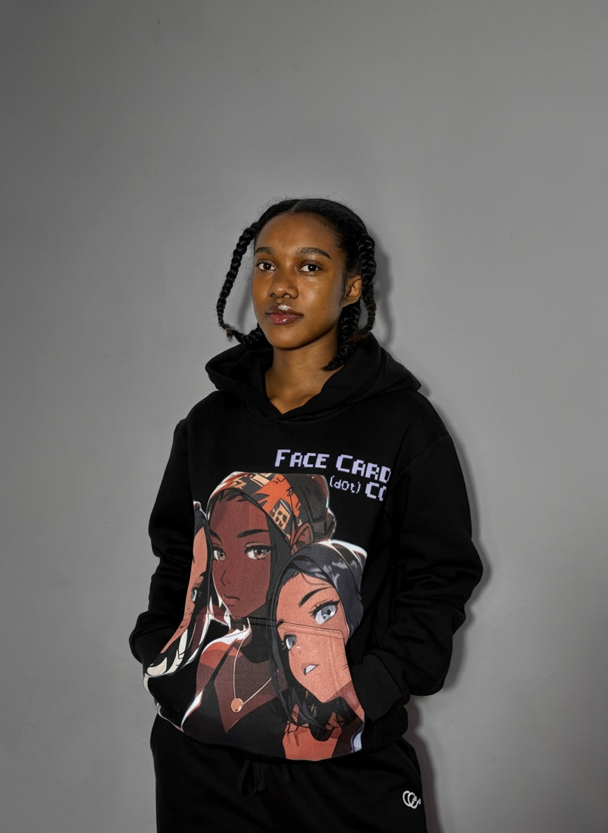 Oversized Face Card Hoodie Suit
