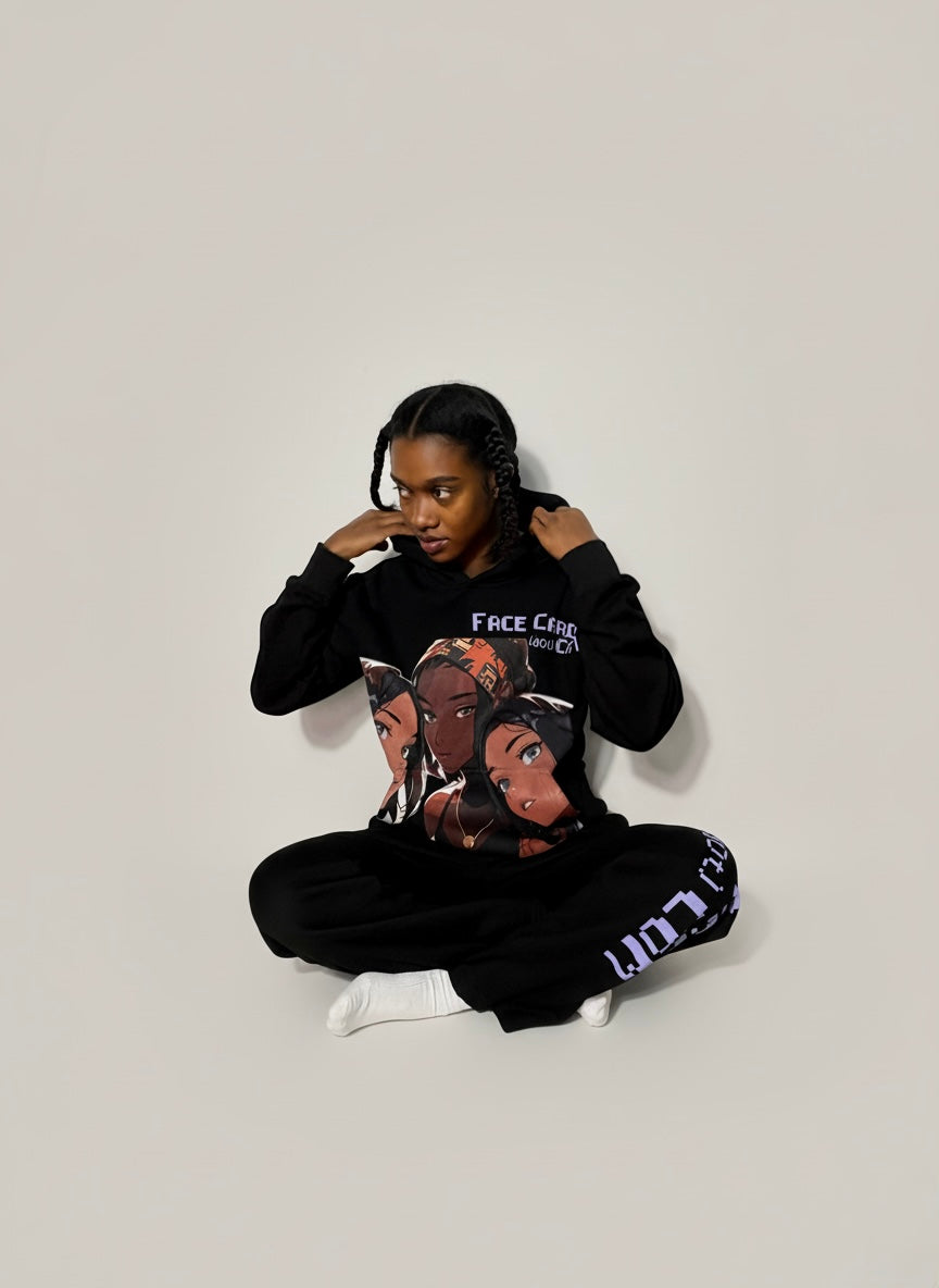 Oversized Face Card Hoodie Suit