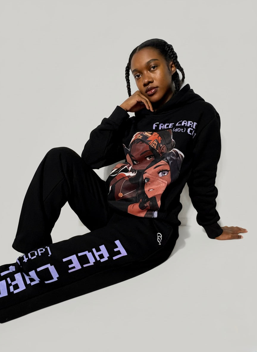 Oversized Face Card Hoodie Suit
